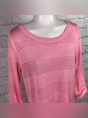 New York & Company Pink Open-Knit Scoop Neck Sweater